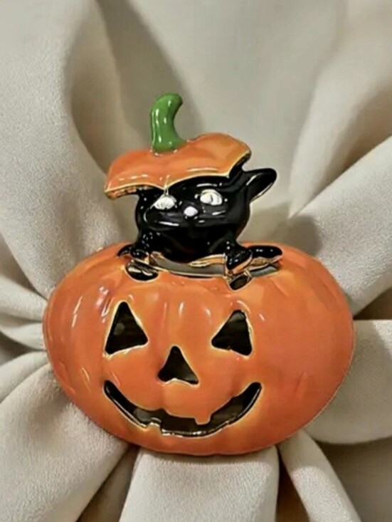 Accessories - Halloween Pumpkin Cat Enamel Brooch